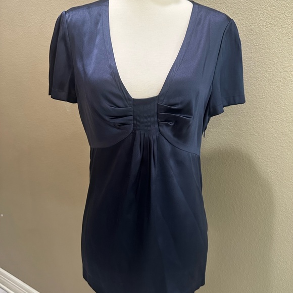 Elegant Navy Blue Women's Top Banana Republic Silk Womens Blouse Stretch - Picture 3 of 12